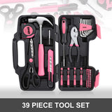 DNA MOTORING 39-Piece Household Tool Set General Repair Small Hand Tool Kit Storage Case for Home Garage Office College Dormitory Use, Pink, DNA MOTORING