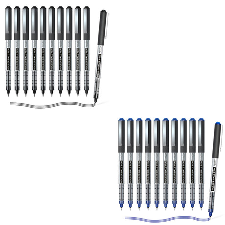 Shuttle Art School & Work Supplies Bundle, 20 Pack(10 black 10 blue) Liquid Ink Rollerball Pens, 0.5mm Extra Fine Point, Quick Drying for Writing Shuttle Art