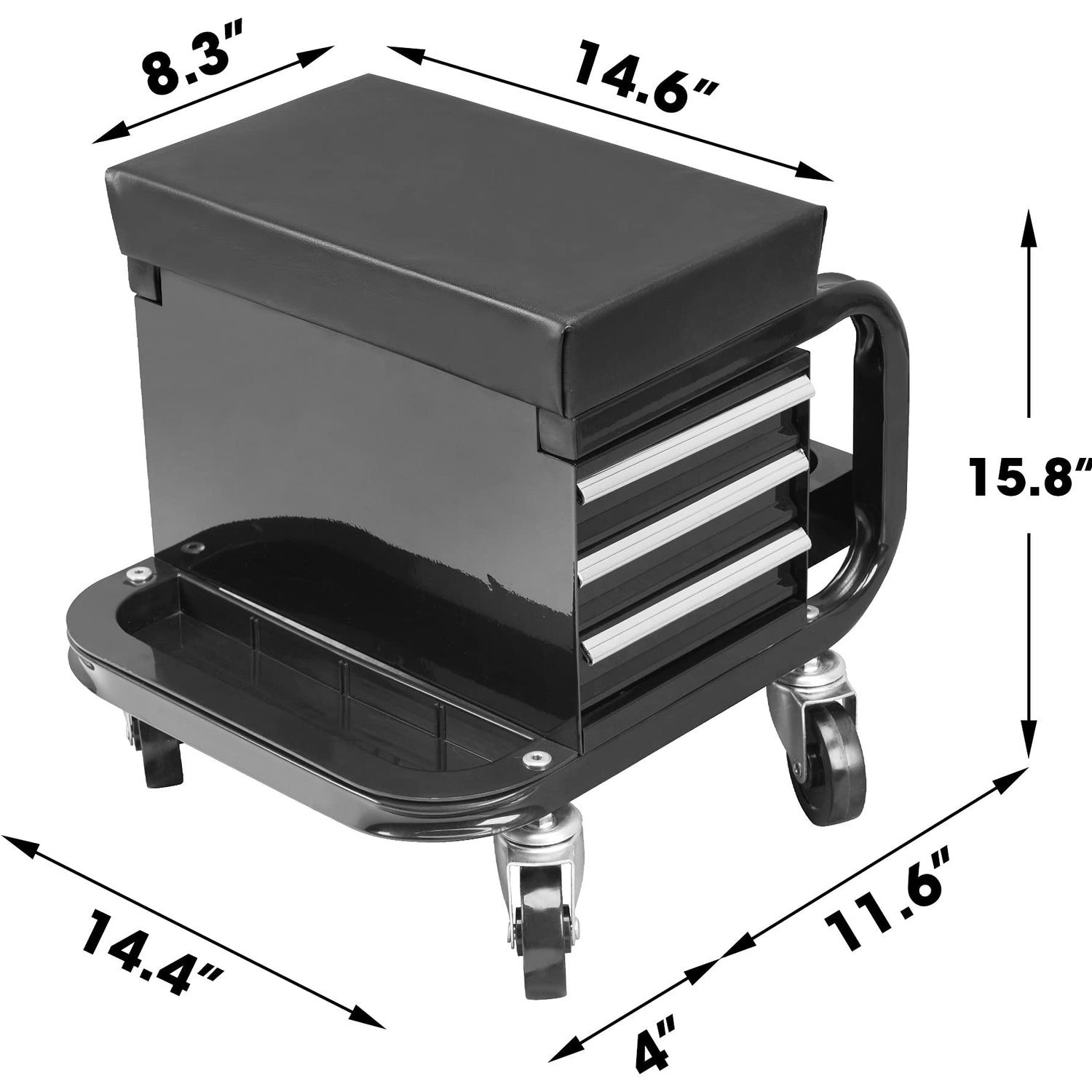BIG RED Rolling Creeper Garage/Shop Seat with Three Built-in Drawers, Rolling Tool Chest,Black,APD2016AR BIG RED