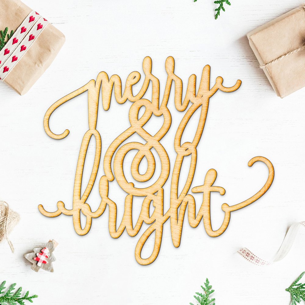 Merry and Bright Wood Sign Home Décor Wall Art Unfinished 21" x 18" Christmas Decoration Woodums