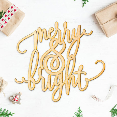 Merry and Bright Wood Sign Home Décor Wall Art Unfinished 21" x 18" Christmas Decoration Woodums