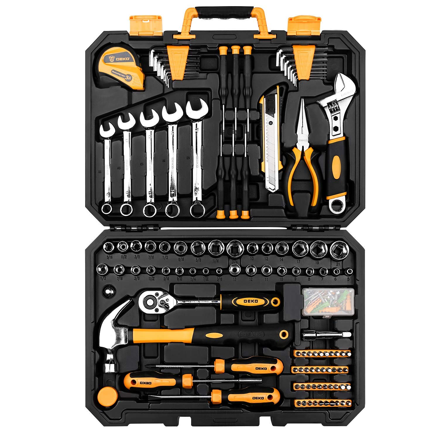 DEKOPRO 158 Piece Tool Set-General Household Hand Tool Kit,Auto Repair Tool Set, with Plastic Toolbox Storage Case DEKOPRO