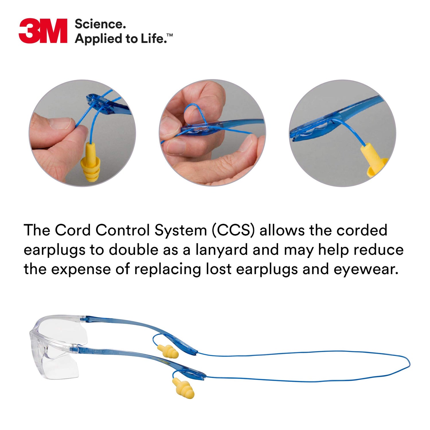 3M Safety Glasses, Virtua Sport CCS, 20 Pack, ANSI Z87, Anti-Fog, Anti-Scratch, Clear Lens, Blue Frame, Corded Ear Plug Control System 3M