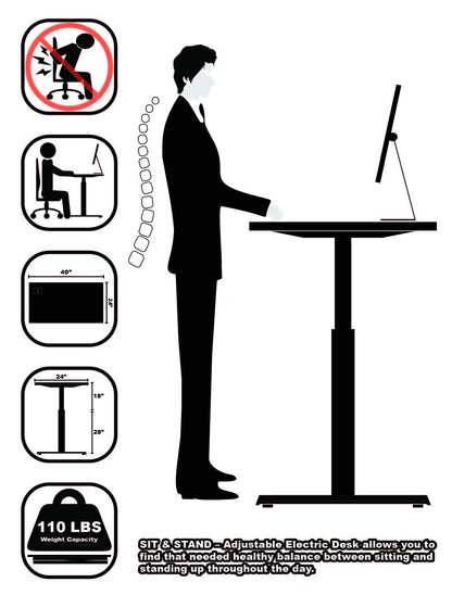 SHW Memory Preset Electric Height Adjustable Standing Desk, 40 x 24 Inches, Maple - WoodArtSupply