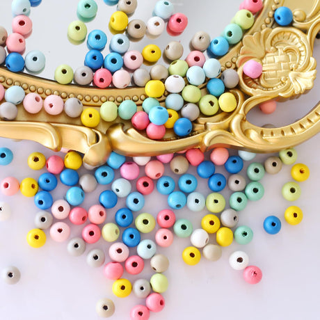 HERZWILD Round Wood Beads Assorted Color, Polished Color Round Wooden Beads, Colourful Wooden Beads for DIY Jewellery Making (8mm Macarons) HERZWILD