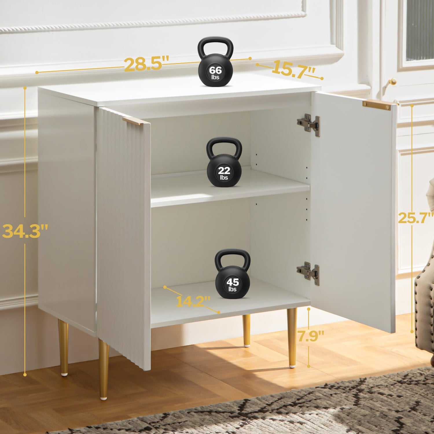 SICOTAS Fluted White Storage Cabinet, Wood Sideboard Buffet Cabinet with Spray-Painted Finish, Multifunctional Console Table with Storage Credenza SICOTAS