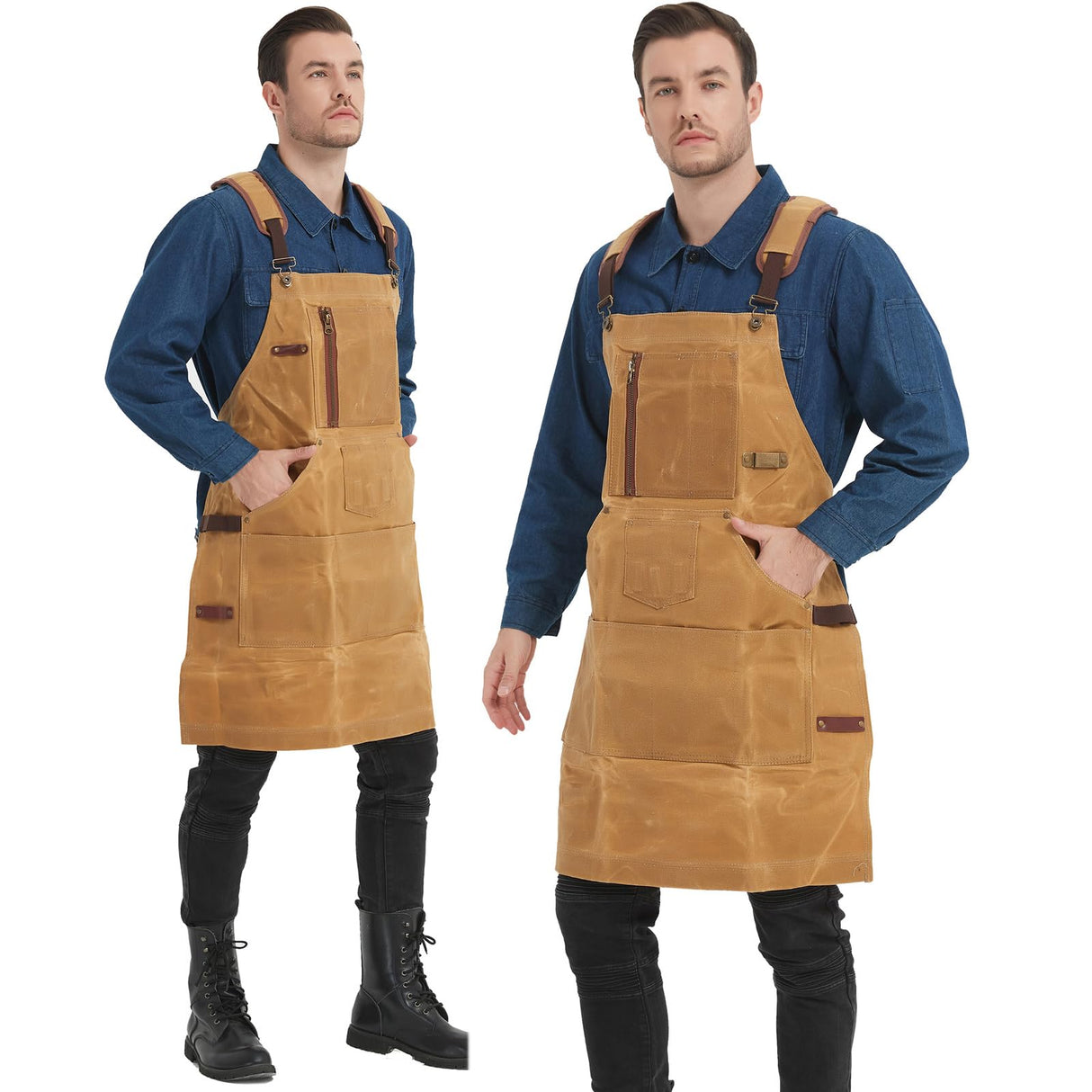 btfapron Heavy Duty Men's and women's work waxed canvas aprons with zipper pockets, protective gifts, suitable for woodworking machinery, barbecuing btfapron