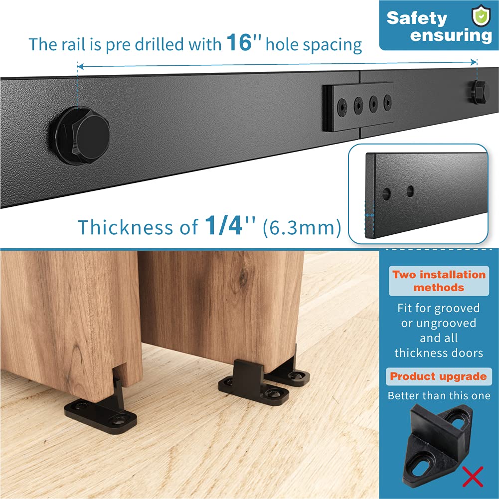 ZEKOO 5.5 FT Bypass Sliding Barn Door Hardware Kit, Single Track, Double Wooden Doors Use, Flat Track Roller, One-Piece Rail Low Ceiling (5.5FT ZEKOO