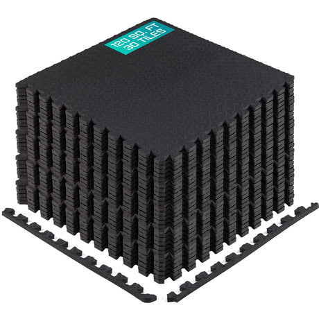 Yes4All Interlocking Exercise EVA Mat Floor Protector (120 Square Feet - Black - with Border) - ²XPAJZ (XPAJ) Yes4All