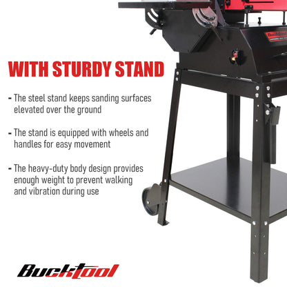BUCKTOOL Powerful 1.5 HP Bench Belt Sander for Wood Working 6 in. x 48 in. Belt and 10 in. Disc Sander with Movable Stand BD61000