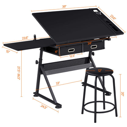 Topeakmart Drafting Table for Artists, Height Adjustable Drawing Draft Desk, Tiltable Tabletop, Art Craft Work Station with Extra Board for Diamond - WoodArtSupply