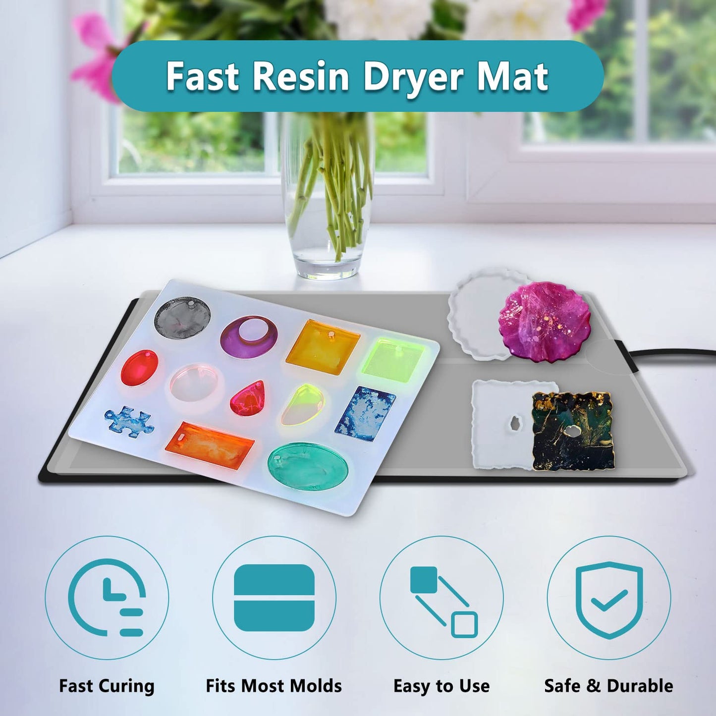 Resin Heating Mat, Resin Molds Heating Mat, Resin Curing Heating Mat, Epoxy Resin Curing Machine with Timer, Quick Resin Dryer Mat, Fast Hardening in 2 Hours, with Silicone Mat, for DIY Resin Supplies