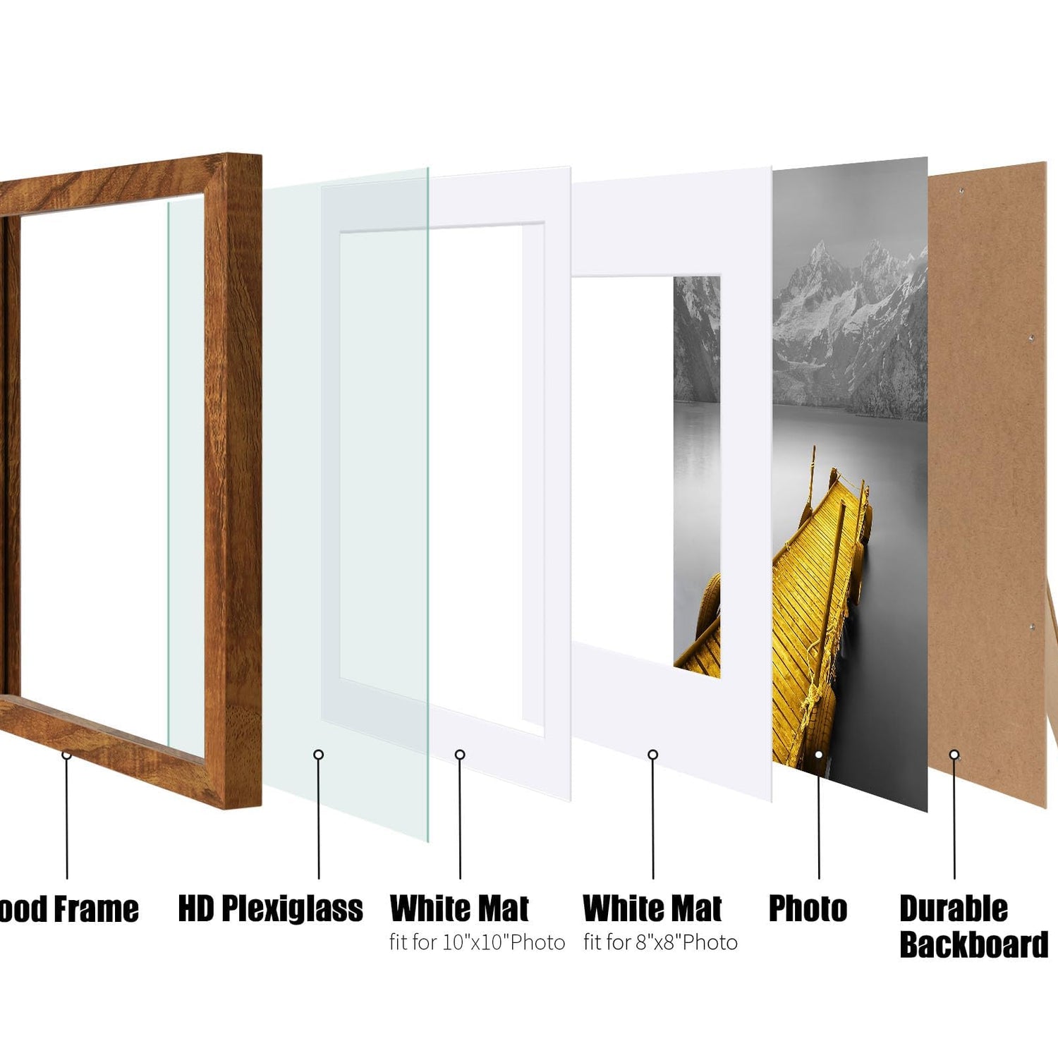 12x12 Picture Frames Solid Wood Display Pictures 10x10 or 8x8 with Mat or 12x12 without Mat - 12x12 Inch Square Photo Frames with 2 Mats for Wall or Tiblue