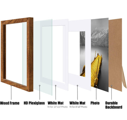 12x12 Picture Frames Solid Wood Display Pictures 10x10 or 8x8 with Mat or 12x12 without Mat - 12x12 Inch Square Photo Frames with 2 Mats for Wall or