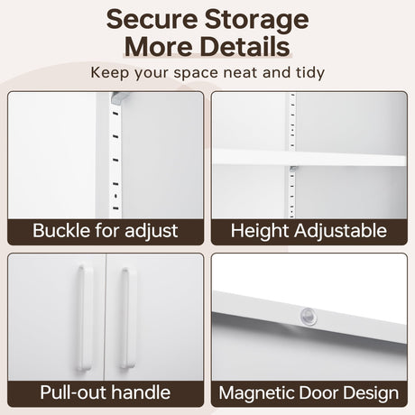 AFAIF Metal Storage Cabinet with Lock,71" White Garage Cabinet with 2 Doors and 5 Adjustable Shelves, Steel Locking Cabinets Tall Tool Storage AFAIF