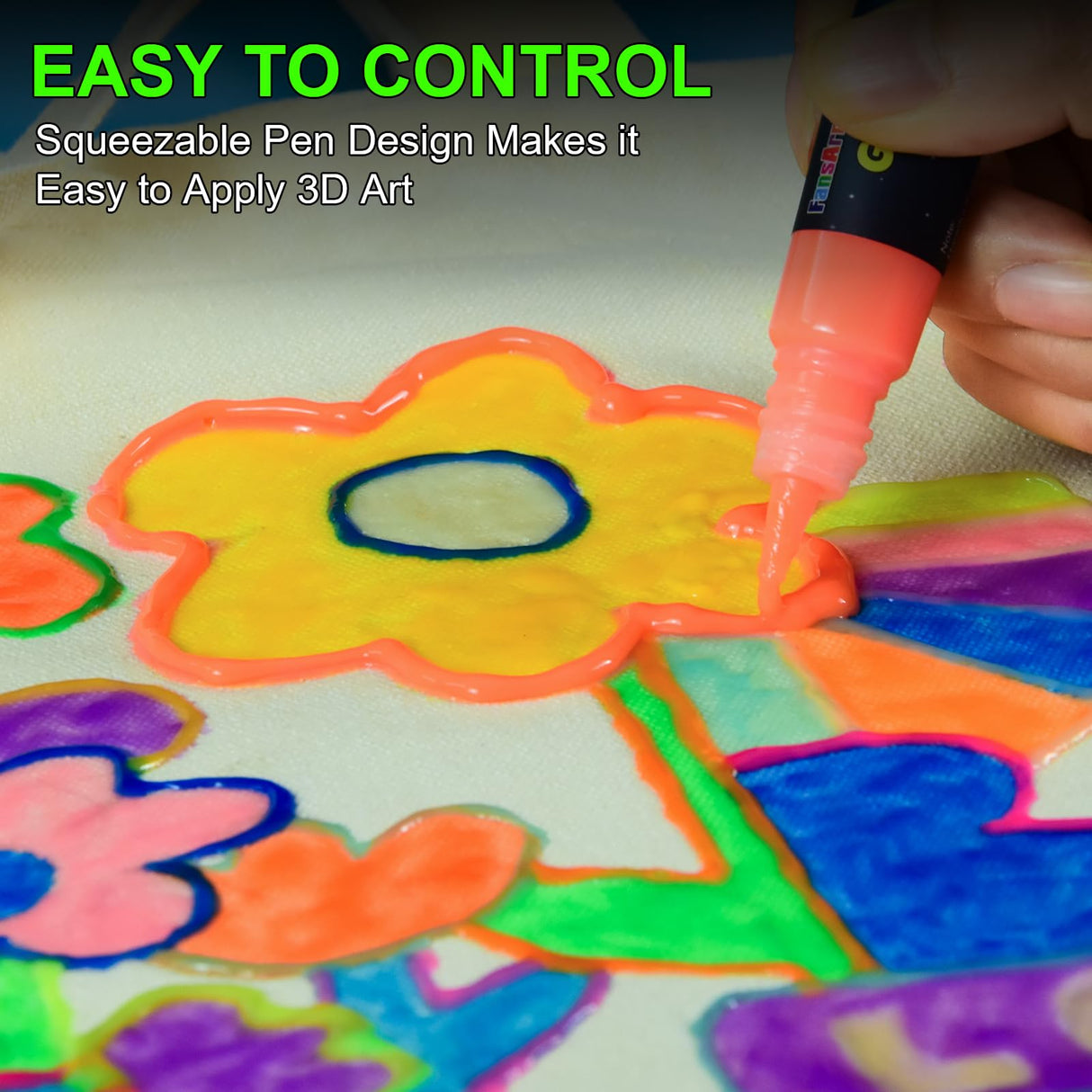 FansArriche Glow in the Dark Fabric Paints, 18 Colors x 20 ml 3D Waterproof Acrylic Textile Paint Markers, Glow in Dark Paint Pen, DIY Neon Fabric FansArriche