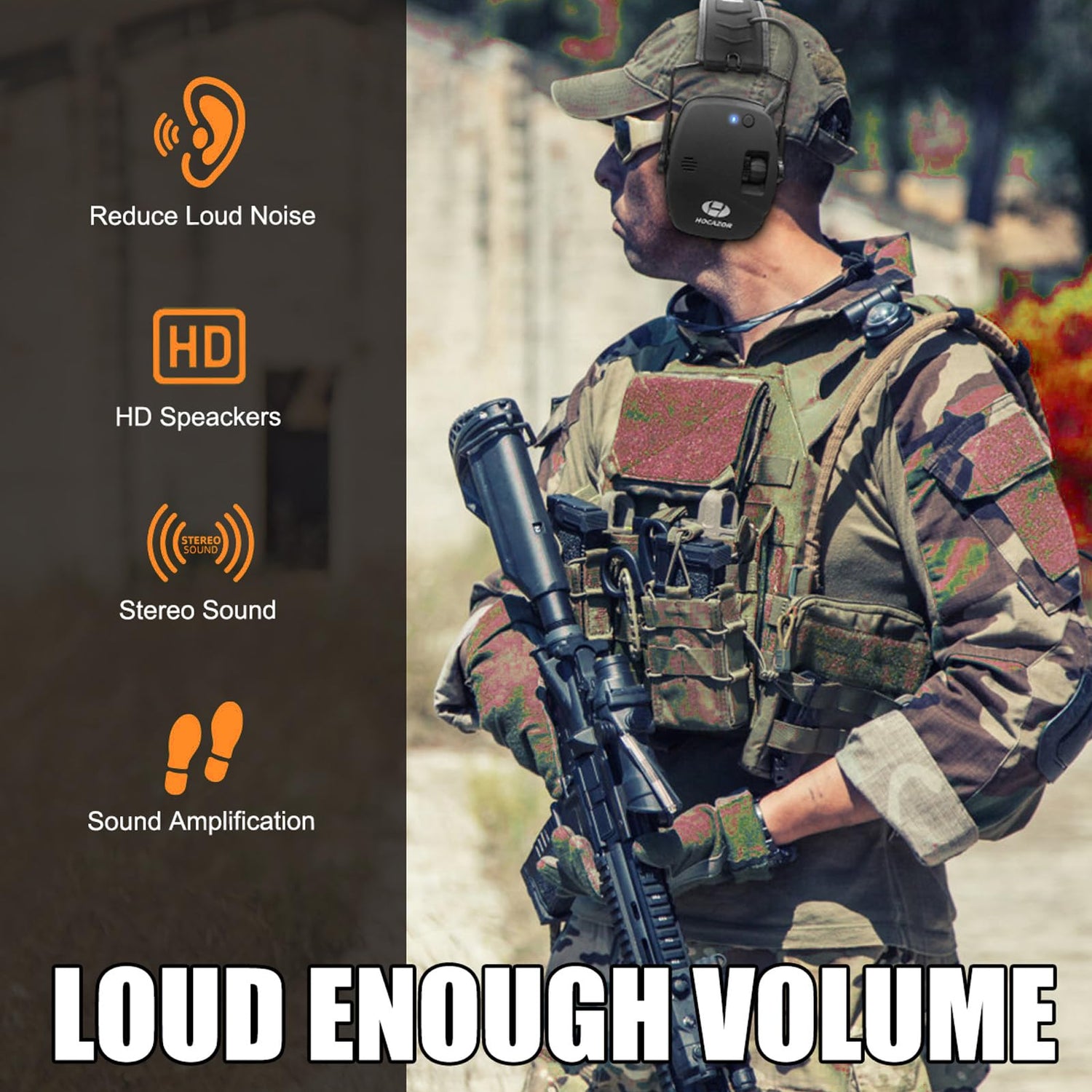 Hocazor Upgrade Bluetooth 5.4 Shooting Ear Protection with Sound Amplify Electronic Digital Safety Ear Muffs Slim Hearing Protector for Shooting Hocazor