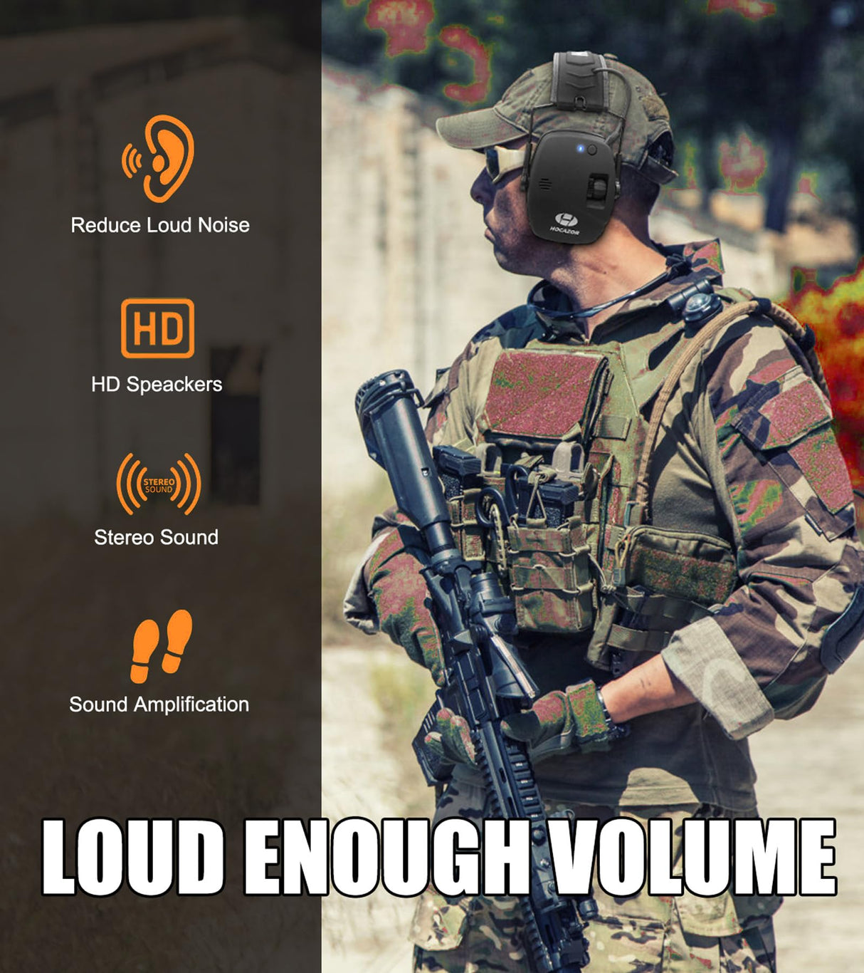 Hocazor Upgrade Bluetooth 5.4 Shooting Ear Protection with Sound Amplify Electronic Digital Safety Ear Muffs Slim Hearing Protector for Shooting Hocazor