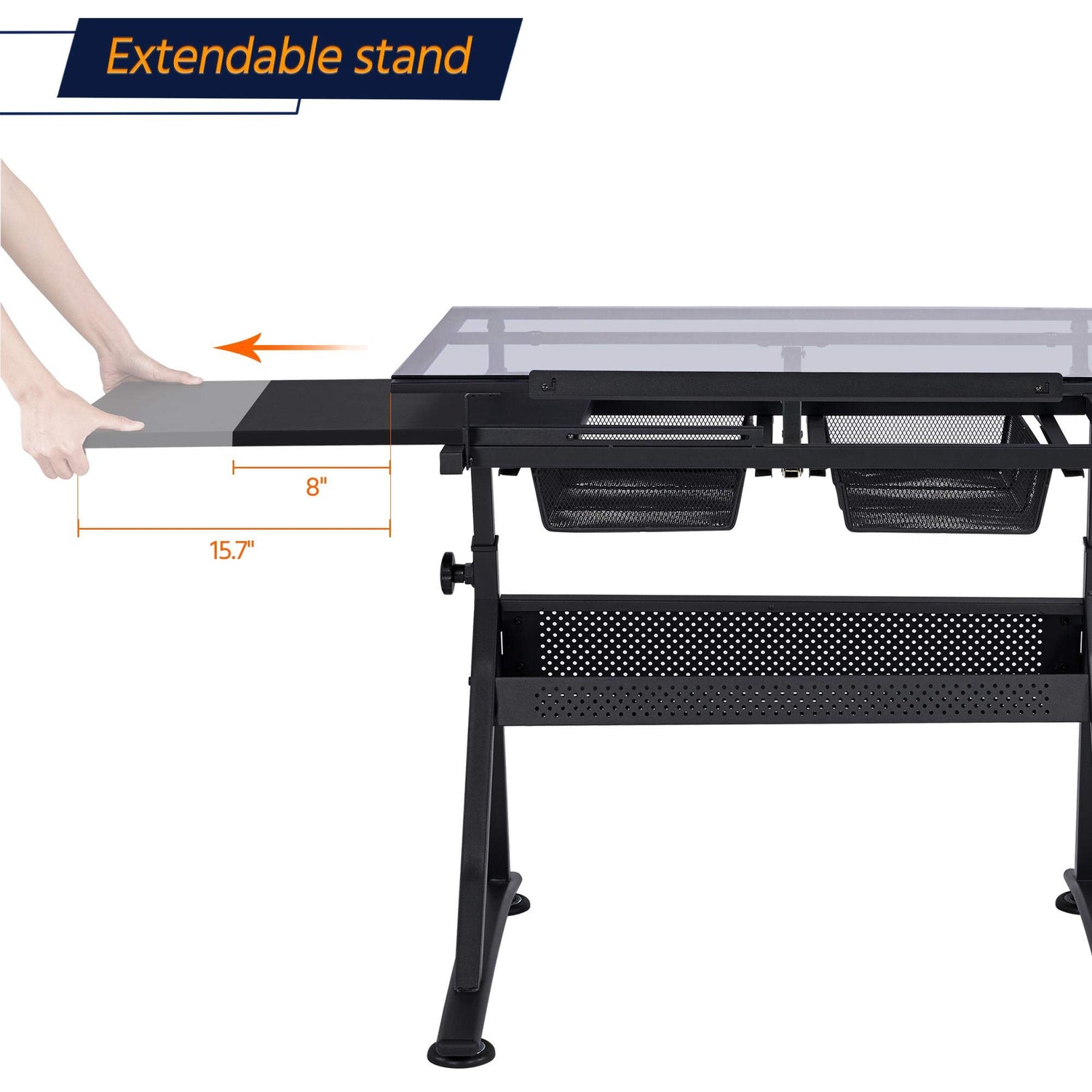 Yaheetech Drawing Table, Art Craft Desk with Adjustable Tabletop, Painters/Artist Work Station, Study Table with Stool, Tempered Glass Top Yaheetech