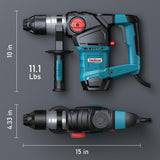 ENEACRO 1-1/4 Inch SDS-Plus 12.5 Amp Heavy Duty Rotary Hammer Drill, Safety Clutch 3 Functions with Vibration Control Including Grease, Chisels and ENEACRO