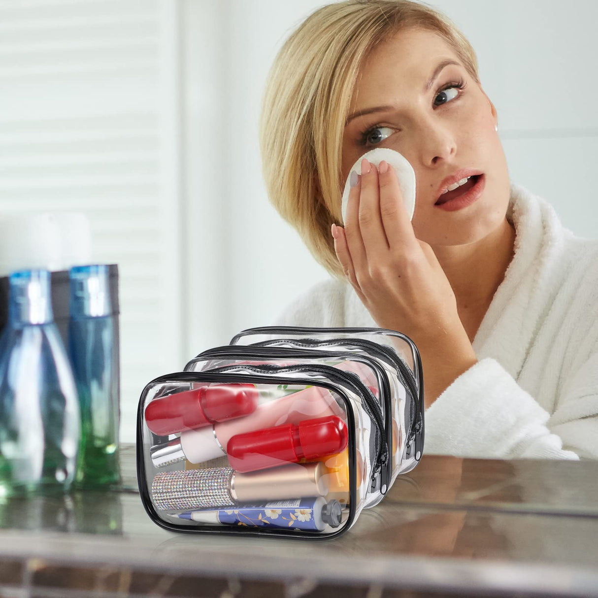 Weewooday 12 Pieces Clear Cosmetics Bag PVC Zippered Clear Toiletry Carry Pouch Portable Cosmetic Makeup Bag Waterproof Makeup Bag Vinyl Plastic Weewooday