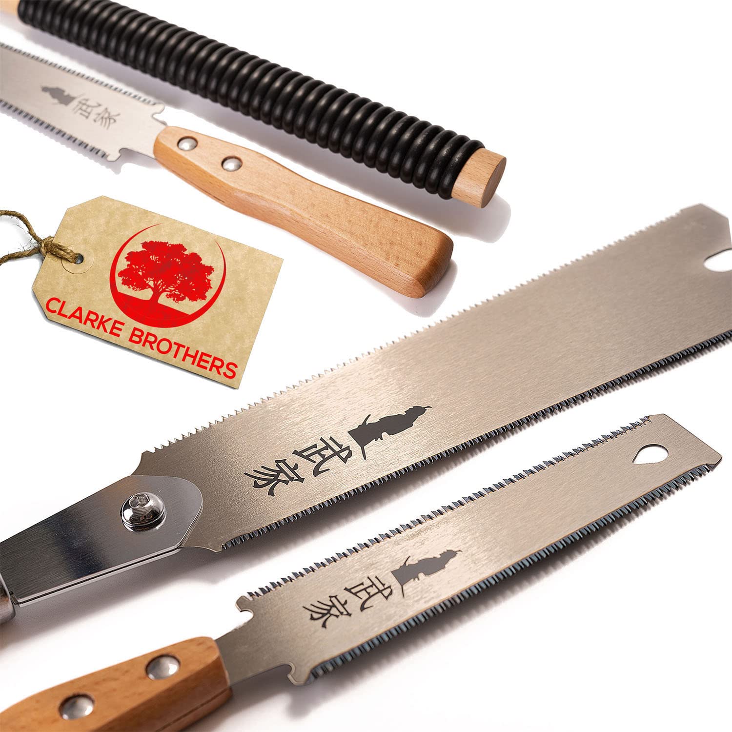 Set of 2 - Ryoba Japanese Pull Saw 9.5 Inch and Flush Cut Saw 6 Inch – Woodworking Tools Ryoba Table Saw – Steel Blades and Wood Handles, Handsaw 2 Clarke Brothers