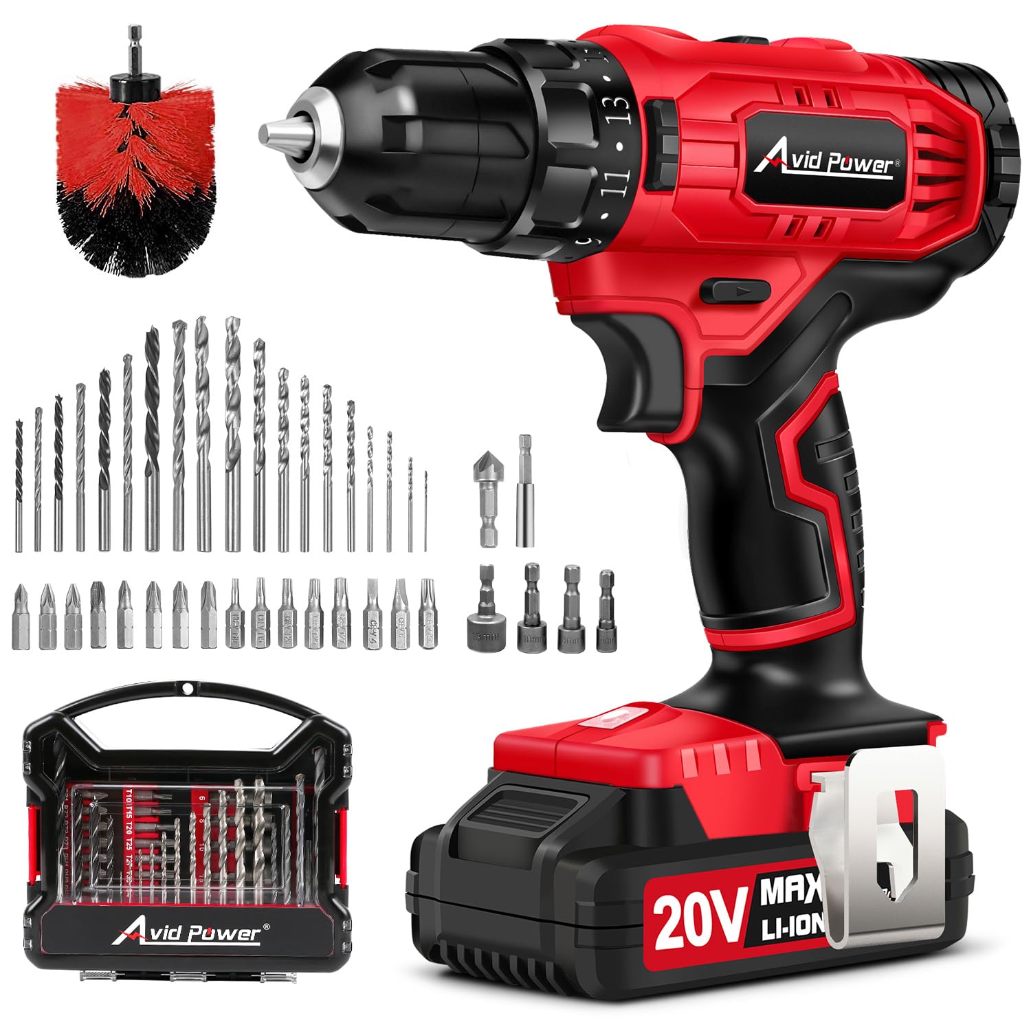 AVID POWER 20V Cordless Drill Set 320 In-lbs Torque Power Drill/Driver Kit with 41pcs Accessories and Drill Brush, 2 Variable Speed, 3/8'' Keyless AVID POWER