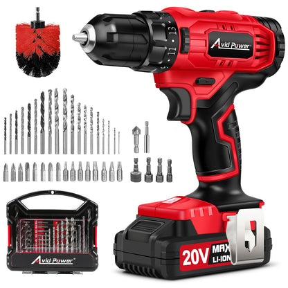 AVID POWER 20V Cordless Drill Set 320 In-lbs Torque Power Drill/Driver Kit with 41pcs Accessories and Drill Brush, 2 Variable Speed, 3/8'' Keyless - WoodArtSupply