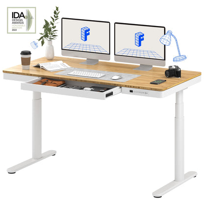 FLEXISPOT Q8 55" Bamboo Desktop w/Wireless Charging, Electric Standing Desk with Drawers, Dual Motor 3 Stages Sit Stand up Desk with Cable Management - WoodArtSupply