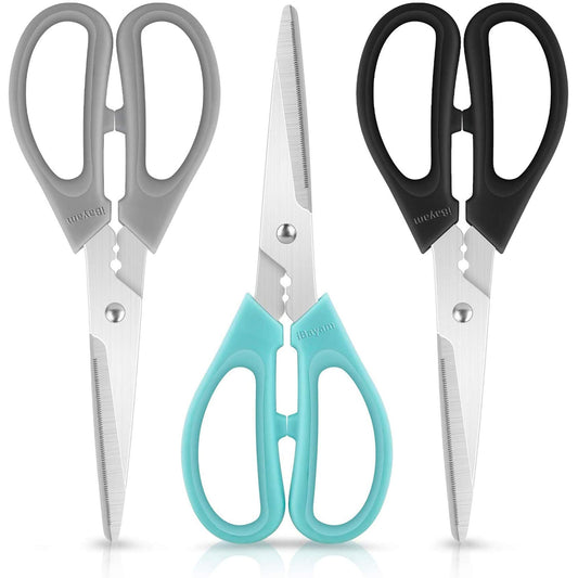 Kitchen Shears Scissors, iBayam 3-Color Stainless Steel Dishwasher Safe Food Scissors for Herbs Chicken Meat Poultry Fish BBQ, 8 Inch Utility Cooking - WoodArtSupply