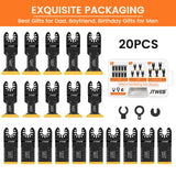 JTWEB 20PCS Titanium Oscillating Saw Blades Metal Cutting, Multitool Blades 3 Types Multi Tool Blades Kits Wood and Metal Nail Plastic Oscillating JTWEB