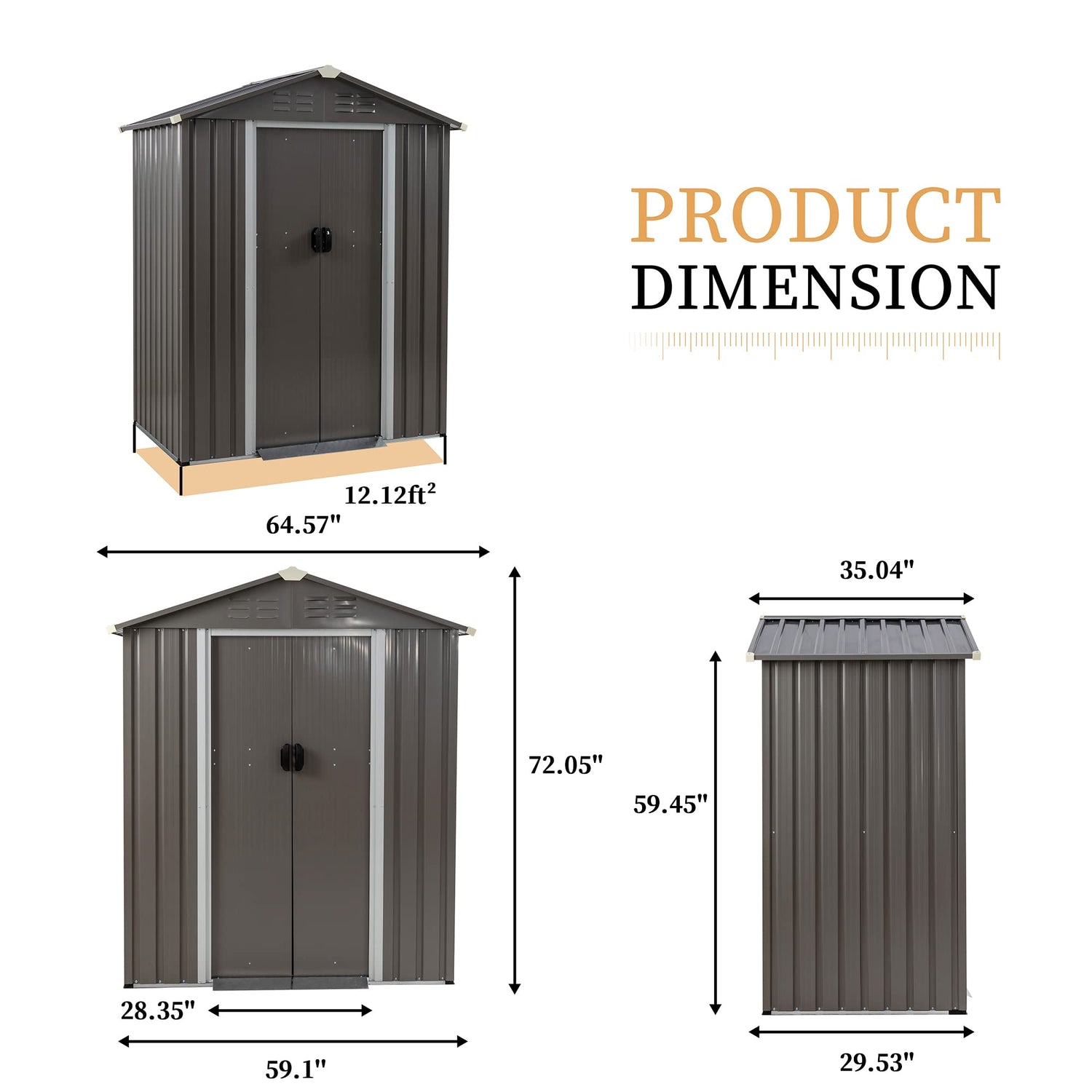 Vongrasig 5 x 3 x 6 FT Outdoor Storage Shed Clearance with Lockable Door Metal Garden Shed Steel Anti-Corrosion Storage House Waterproof Tool Shed Vongrasig