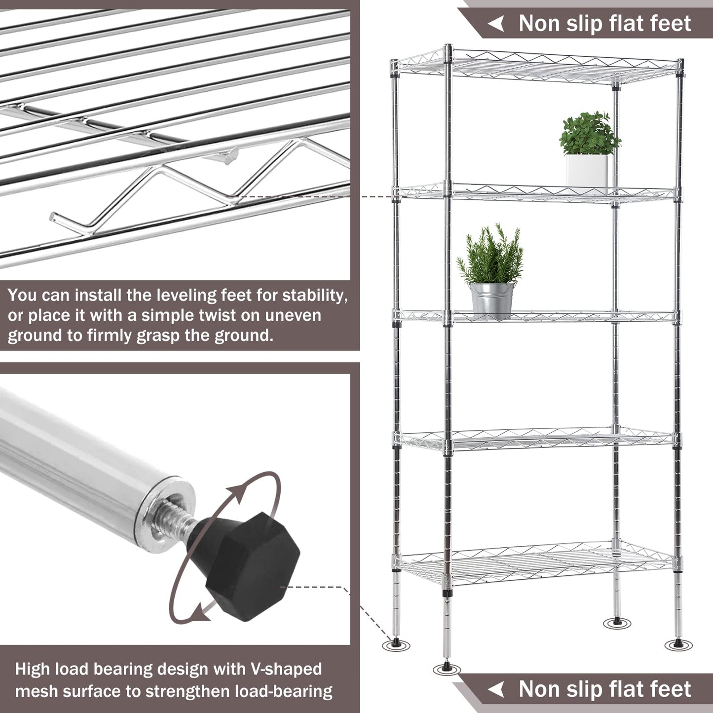 5 Tier Metal Storage Shelves 36" L x 14" W x 72" H Adjustable Wire Shelving Unit 1250LBS Metal Shelves Garage Storage Pantry Shelves Storage Rack