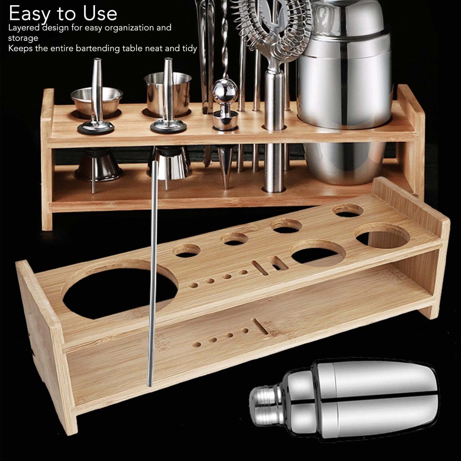 Bartender Kit Stand,Cocktail Shaker Set Wooden Stand Multipurpose Bartending Tool Holder Wood Bartending Tool Storage Holder for Bar Home HERCHR