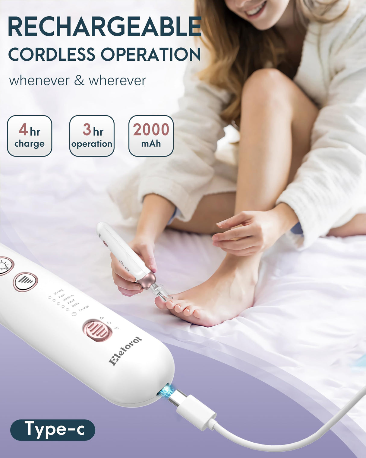 Eletorot Electric Nail File Set, 8 in 1 Professional Manicure and Pedicure Kit, Cordless Pedicure Tools for feet, 5 Speeds Electric Nail Drill Eletorot