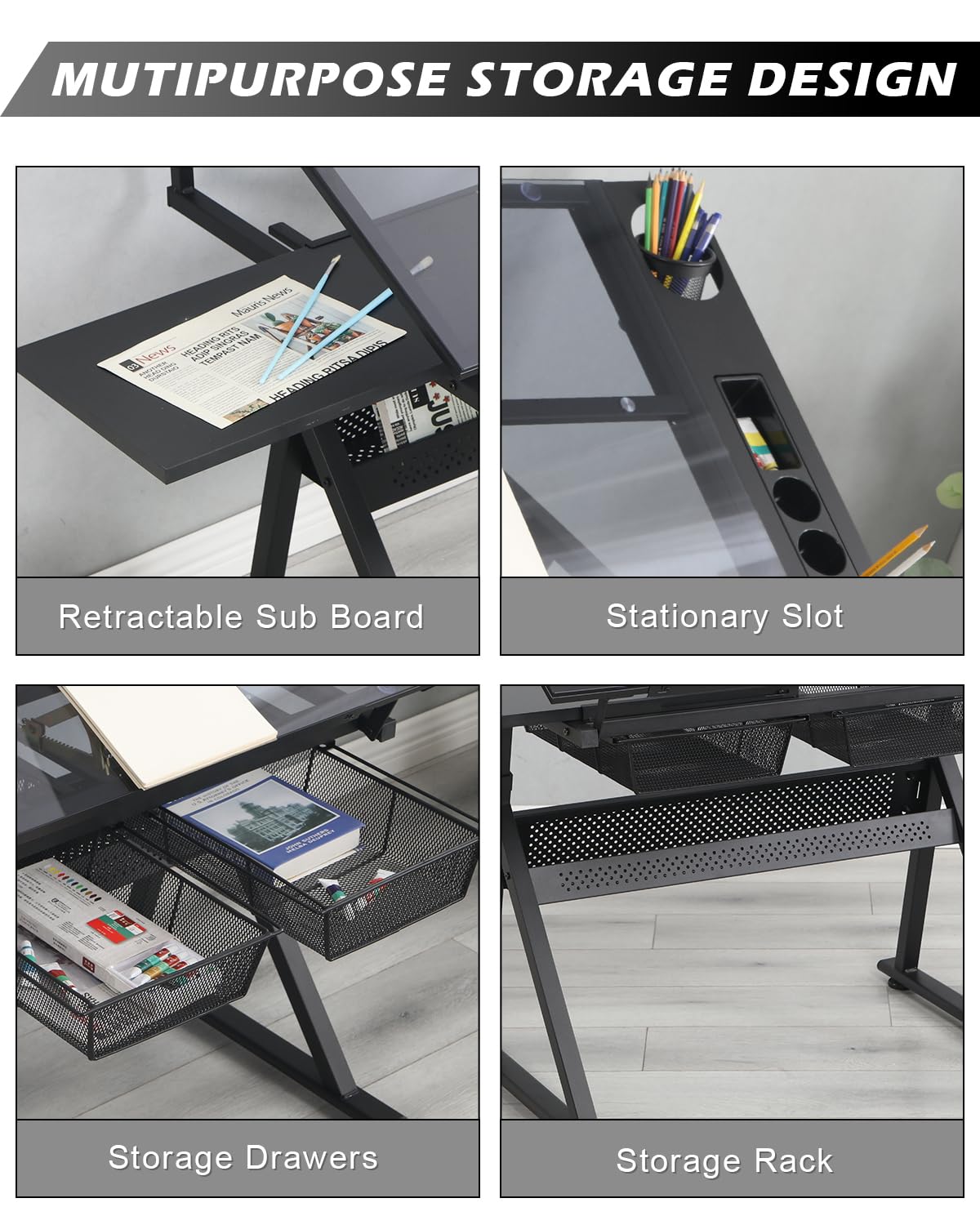 Artist Table Design Drafting Table Adjustable Art Desk - LifeSky Artist Drawing Table Glass ...