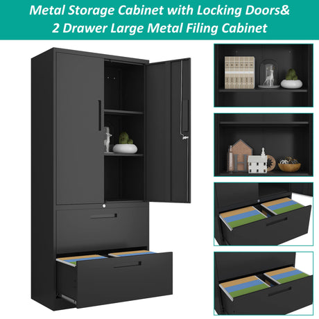 SISESOL Metal Storage Cabinet with Drawers, 71" File Cabinets for Home Office, Locking Steel Storage Cabinet with Doors and Shelves for Home, Office, SISESOL