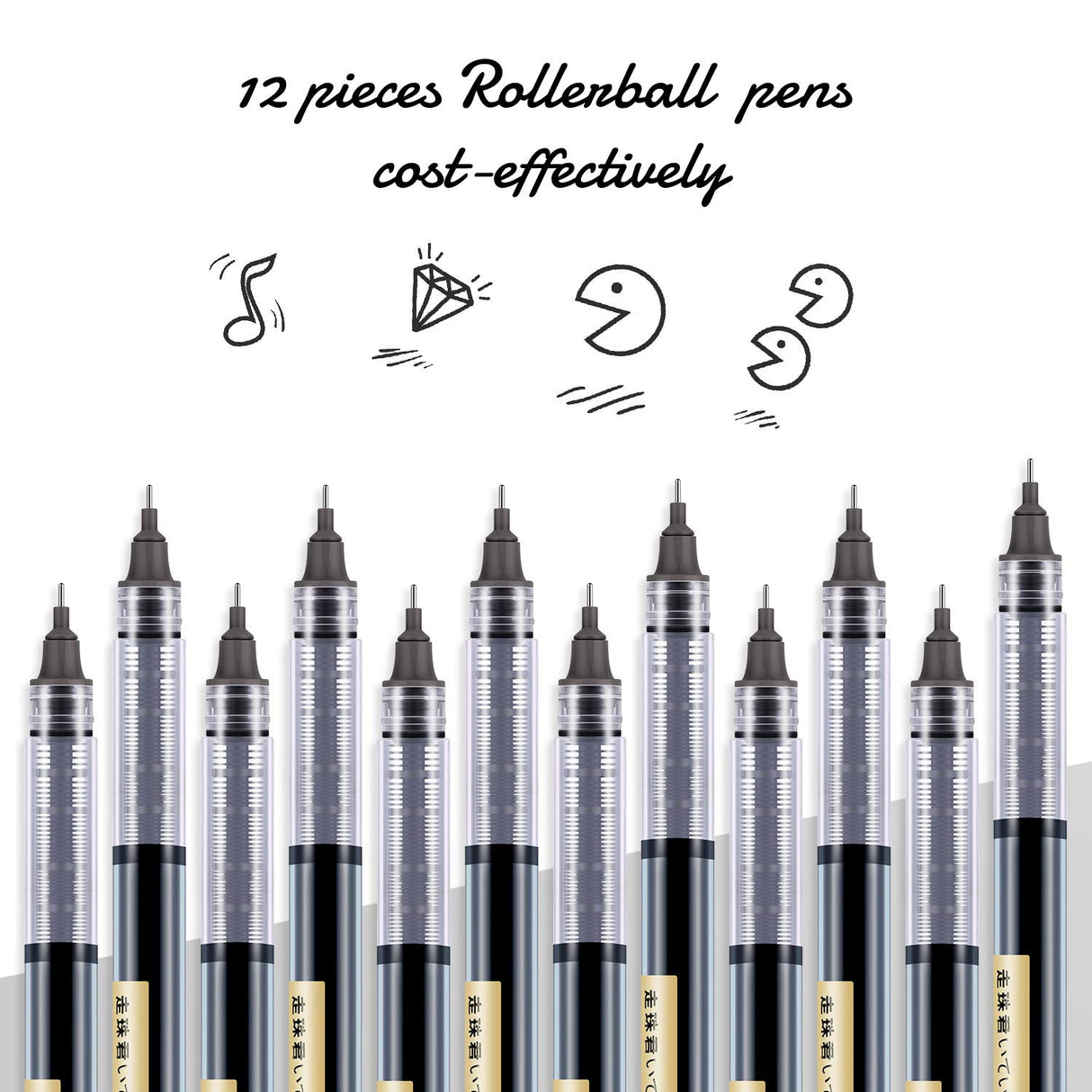 12 Pieces Rolling Ball Pens, Quick-Drying Ink 0.5 mm Extra Fine Point Pens Liquid Ink Pen Rollerball Pens (Black Ink) Frienda