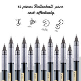 12 Pieces Rolling Ball Pens, Quick-Drying Ink 0.5 mm Extra Fine Point Pens Liquid Ink Pen Rollerball Pens (Black Ink) Frienda