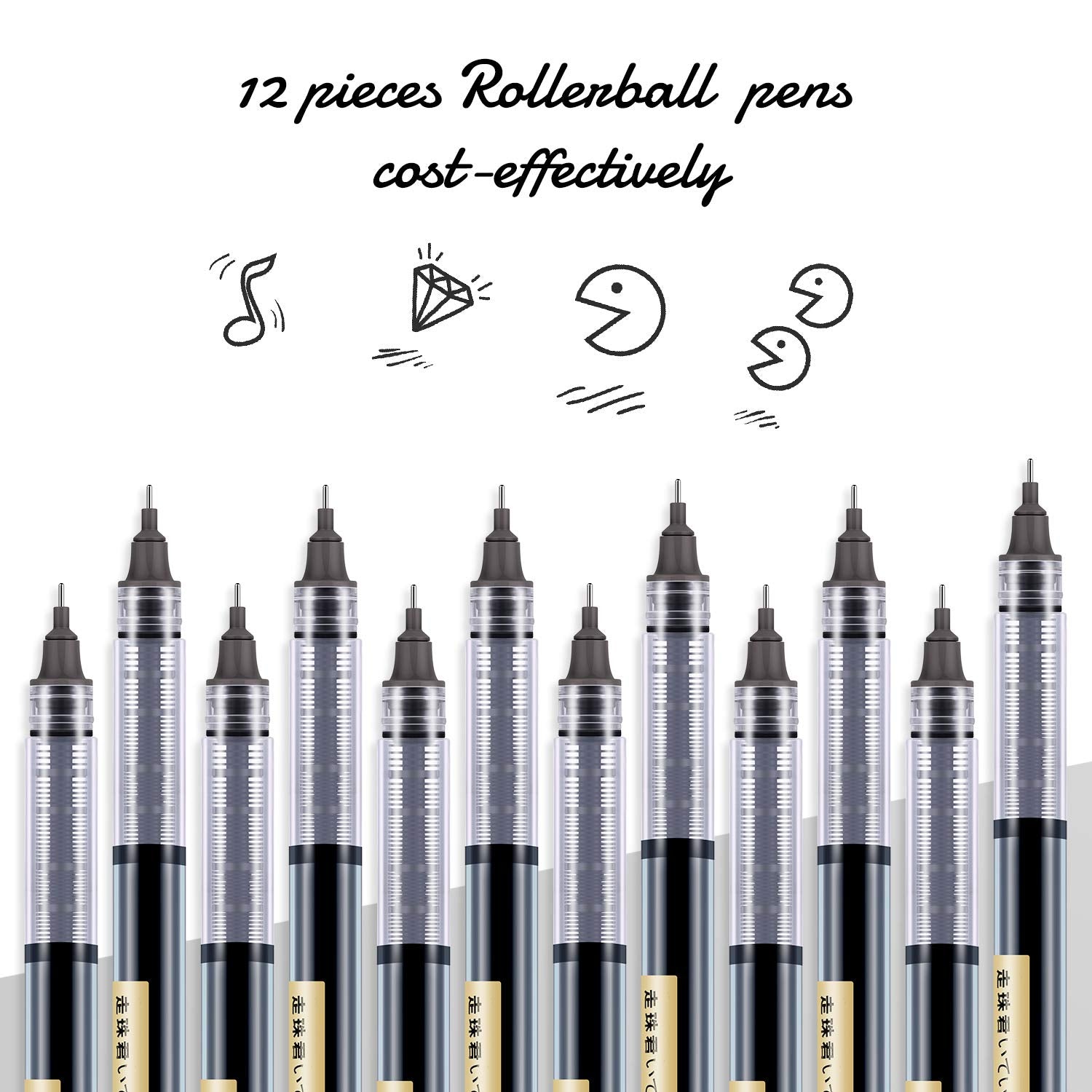 12 Pieces Rolling Ball Pens, Quick-Drying Ink 0.5 mm Extra Fine Point Pens Liquid Ink Pen Rollerball Pens (Black Ink) - WoodArtSupply