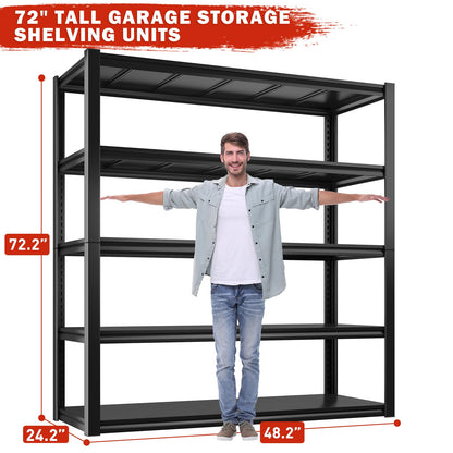 REIBII 48.2" W Garage Shelving 3000LBS Heavy Duty Storage Shelves Adjustable 5 Tier Metal Shelves for Storage Garage Shelf Industrial Shelving Unit - WoodArtSupply