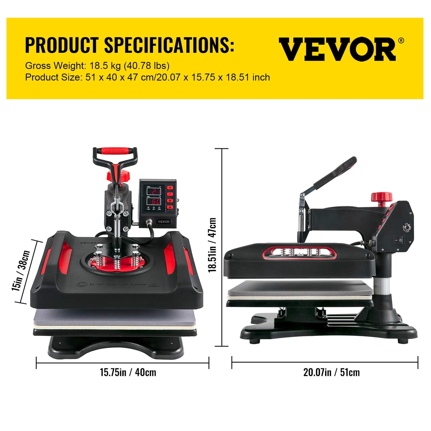 VEVOR Upgrade Heat Press Machine ETL Safety Certification 15 x 15 in 8-in-1 Heat Press Power-Saving Sublimation Machine 360°Rotation Heat Press Shirt - WoodArtSupply