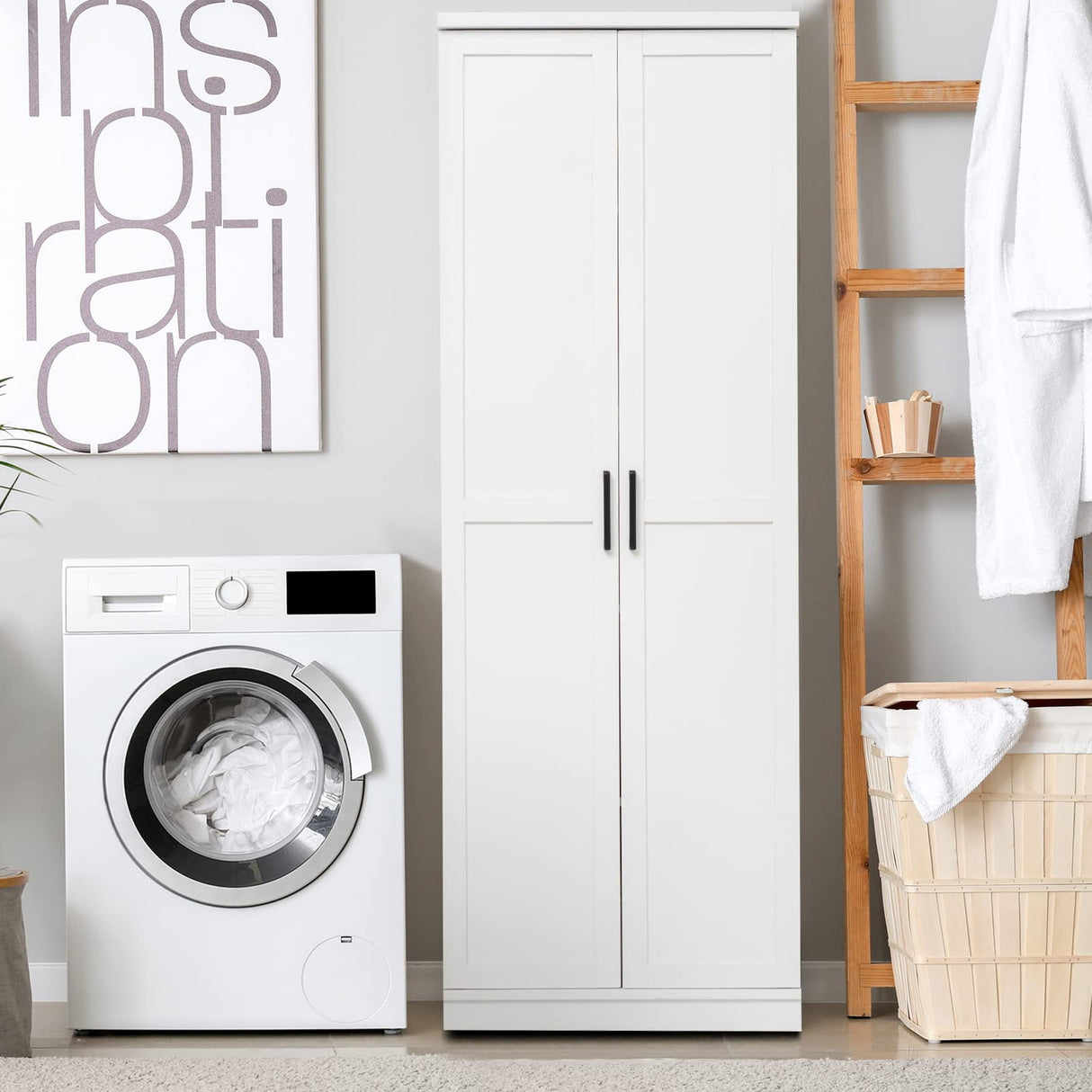 Giantex 70" Tall Wooden Storage Cabinet with 2 Doors and 5 Adjustable Shelves, Freestanding Collection Food Kitchen Pantry Cabinet Cupboard for Giantex