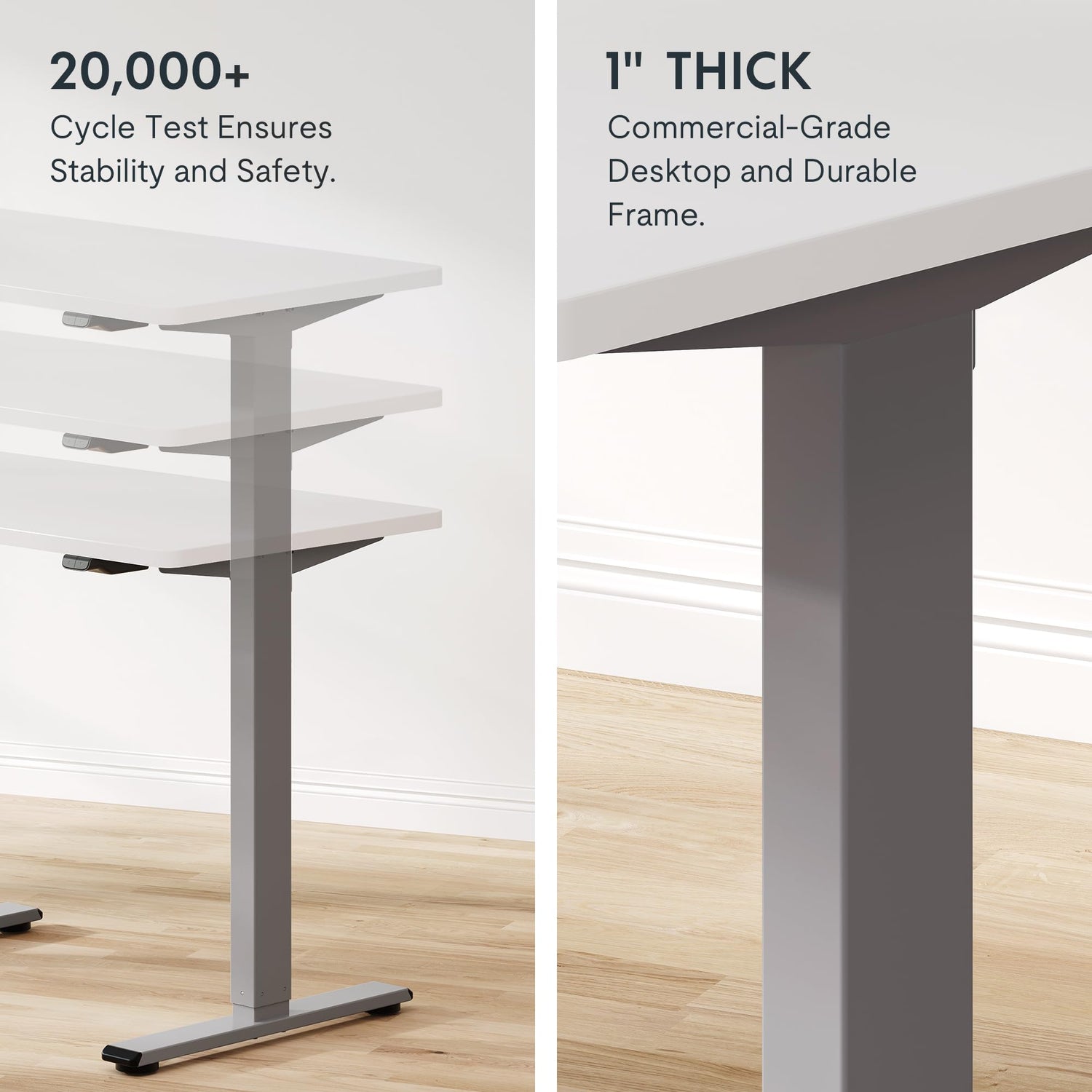 FLEXISPOT Adjustable Desk 60 x 24 Inches Stand Up Desk Workstation Electric Height Adjustable Standing Desk with Splice Board (Gray Frame + 60 inches FLEXISPOT