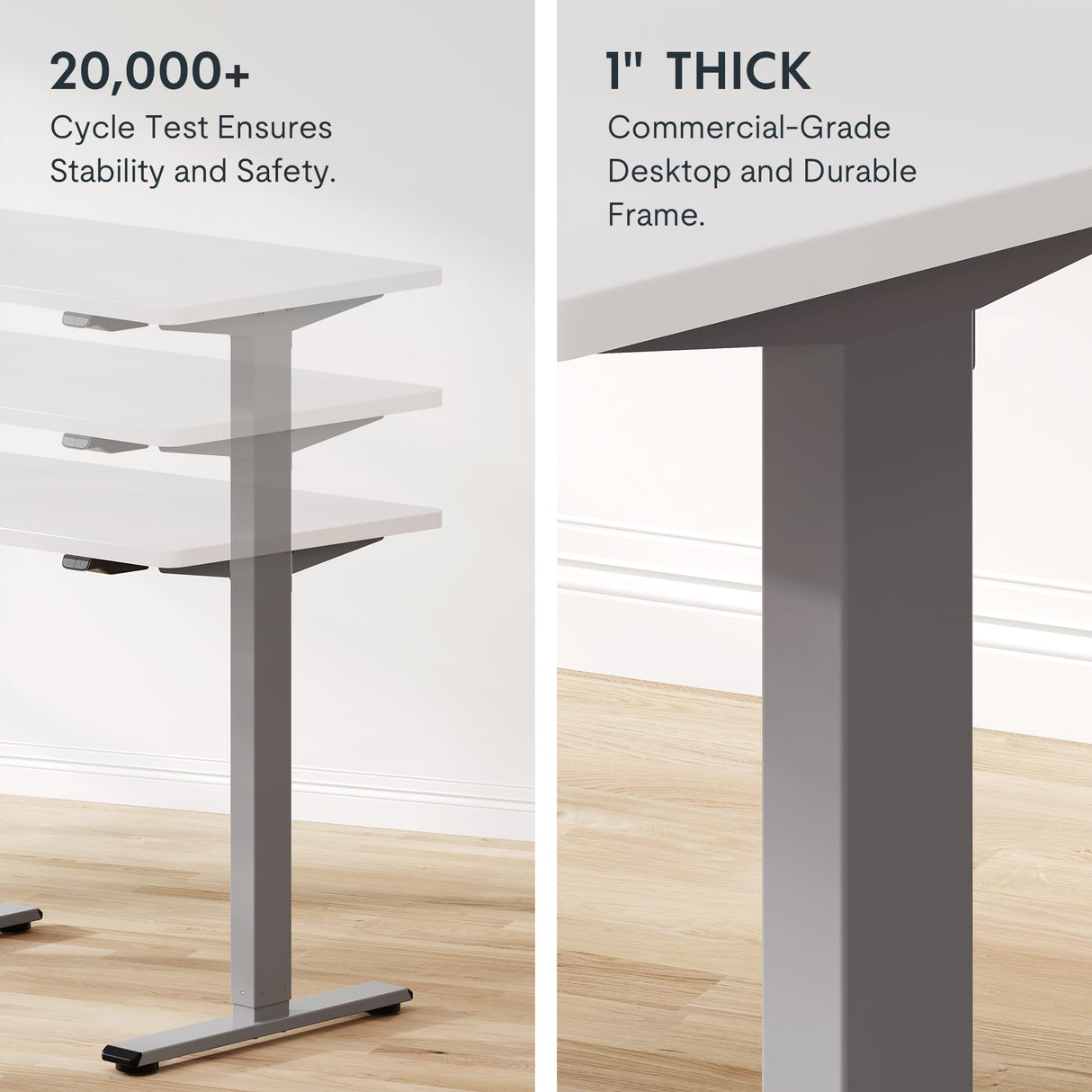 FLEXISPOT Adjustable Desk 60 x 24 Inches Stand Up Desk Workstation Electric Height Adjustable Standing Desk with Splice Board (Gray Frame + 60 inches FLEXISPOT