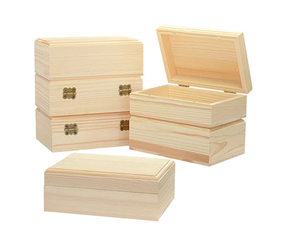 Cregugua 6-Pack Wooden Box Unfinished Rectangle Pine Wood Box for Crafts,Magnetic Hinged Lid (5.5 x 3.5 x 1.9 in)