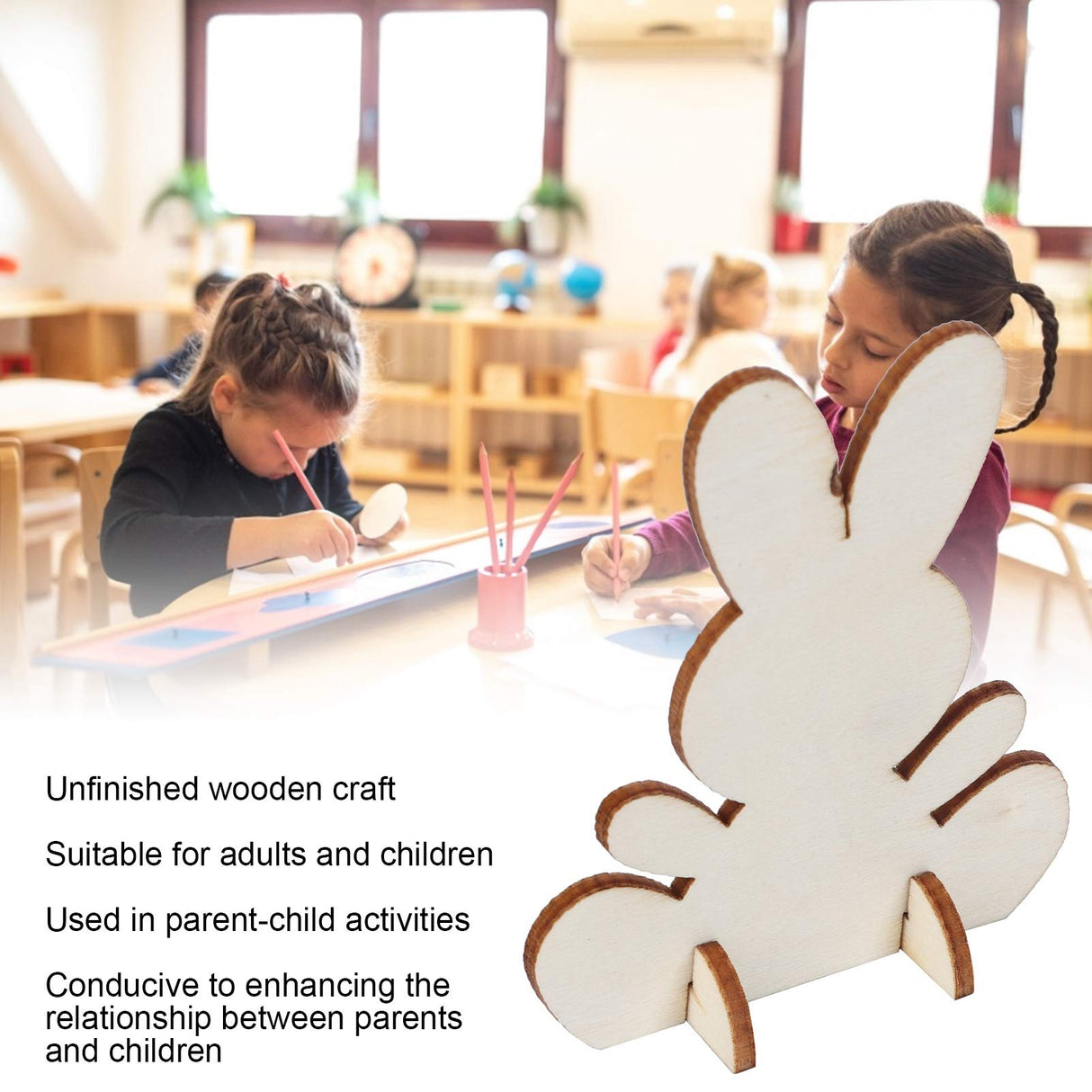 90Pcs Wooden Bunny Cutouts Rabbit Wood Chip Unfinished Craft DIY Home Decoration 3D Ornament Blank for Graffiti Smooth Hztyyier