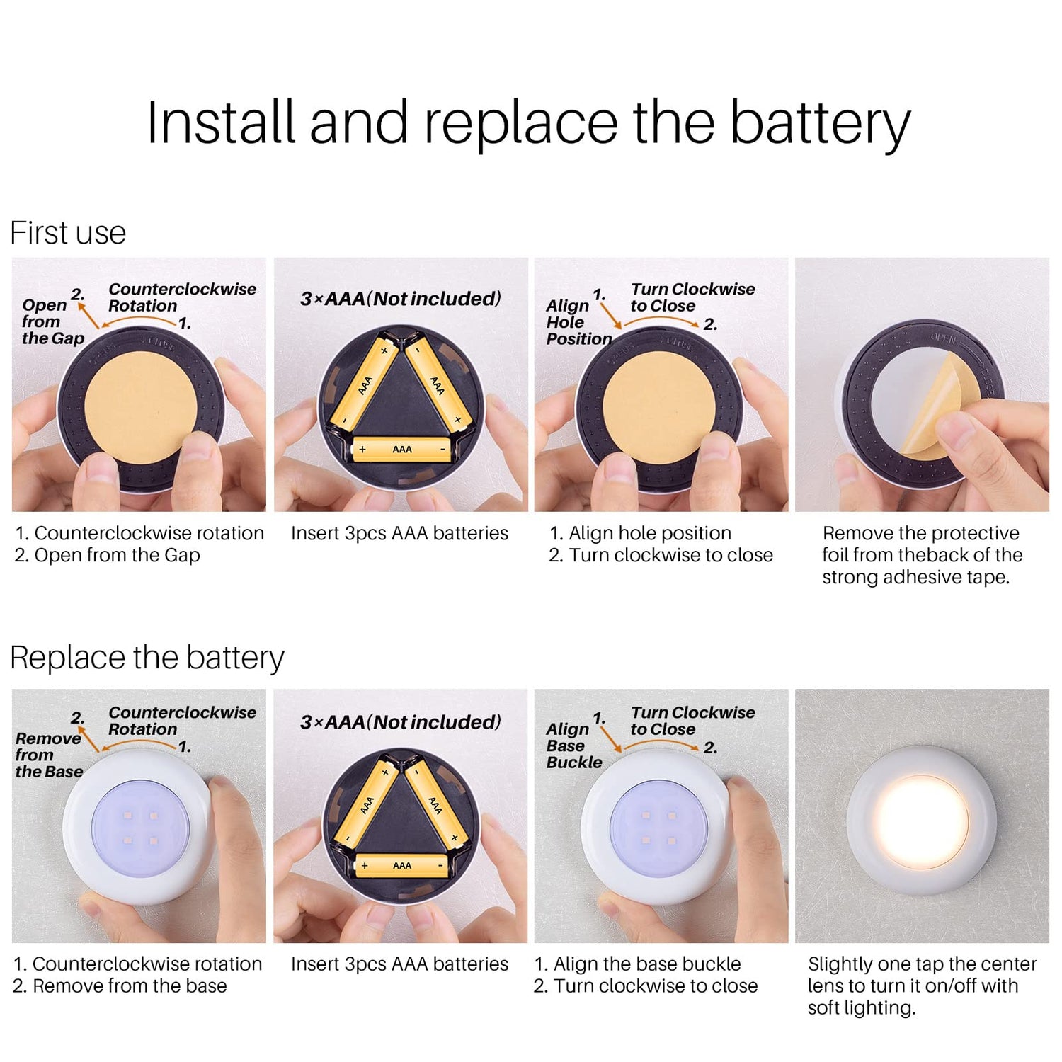 STAR-SPANGLED Tap Light Push Lights Mini Night Touch Light LED Puck Lights Portable Under Cabinet Lighting Battery Operated Powered DIY Stick On STAR-SPANGLED