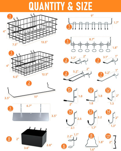 INCLY 238PCS Pegboard Accessories Organizer Kit, Peg Board Hooks Assortment with Peg Bins, Baskets, Paper Towel Holder for 1/8 and 1/4 inch Pegboard - WoodArtSupply