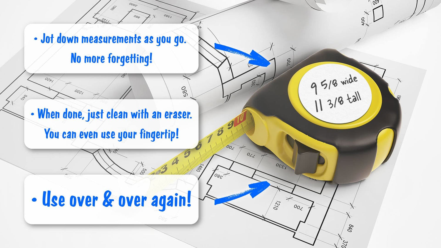 Cyclops Erasable Scratch Pads for Tape Measure, Construction, Woodworking Tool - 5 Pads - Write Measurements & Notes - Great Stocking Stuffer, Gift CYCLOPS